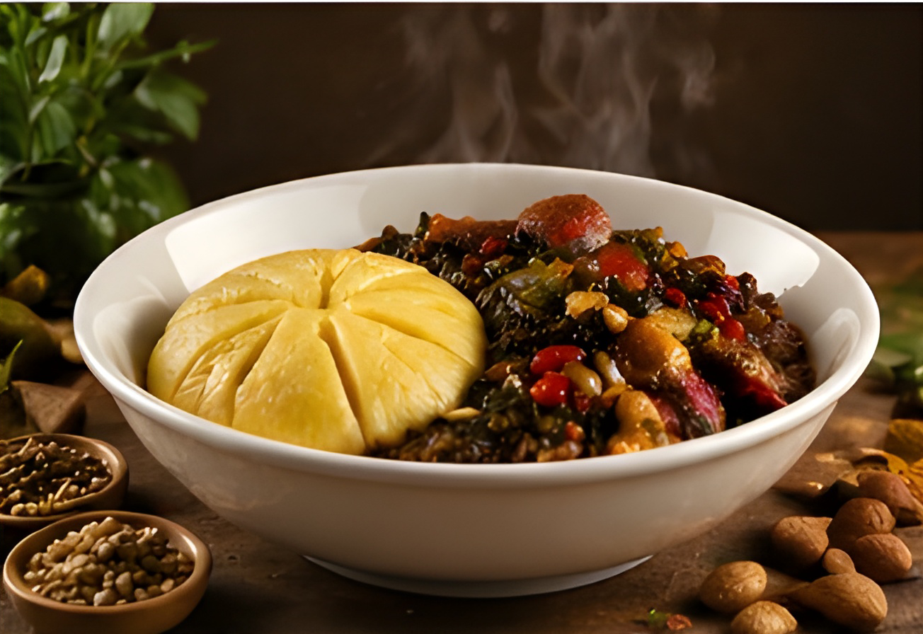 OGA MADAM swallow served hot with rich vegetable soup